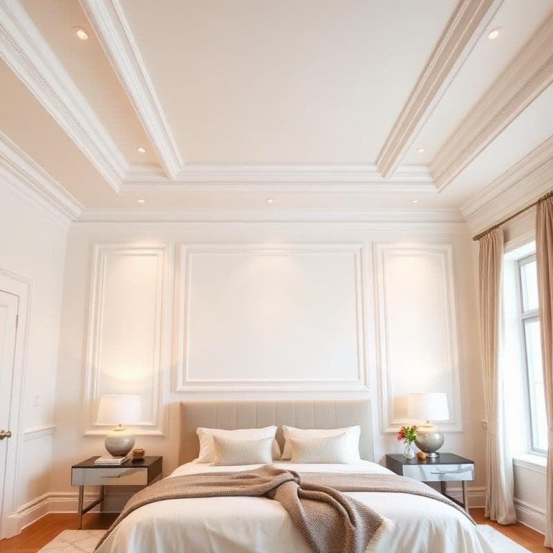 Quarto com acabamento em gesso - molduras e forro